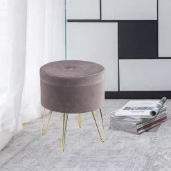 EUGAD Sitzhocker, Samthocker mit Stauraum, rund, mit stabilen goldenen Metallfüßen, Türkis Dunkelgrau, Dunkelgrün, Hellgrau, Rosa, Türkis -Eugad Möbel Einkaufen 6664c580 4b56 5916 bde3 e5b98e983dd5