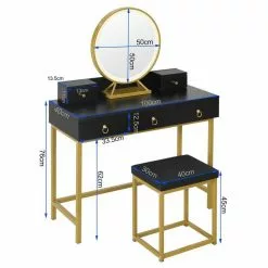 EUGAD Schminktisch (1-St), Schminktisch mit LED-Beleuchtung in 3 Farben, Kosmetiktisch mit Spiegel und Hocker, 5 Schubladen, 100x40x140cm, Modern Kosmetiktisch Weiß Schwarz, Weiß -Eugad Möbel Einkaufen 66de1cb1 6798 4707 b1c1 49fa298c8b3d