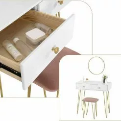 EUGAD Schminktisch (1-St), Frisiertisch Kosmetiktisch mit rundem Spiegel und 2 Schubladen für Schlafzimmer aus MDF und Massivholz, Goldenfußgestell, Weiß+Golden 11 EUGAD Schminktisch (1-St), Frisiertisch Kosmetiktisch mit rundem Spiegel und 2 Schubladen für Schlafzimmer aus MDF und Massivholz, Goldenfußgestell, Weiß+Golden -Eugad Möbel Einkaufen 68c2ba6a ae63 5cae 9f6a 625c5ad0e881