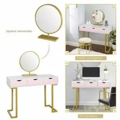 EUGAD Schminktisch (1-St), Schminktisch Frisiertisch Kommode mit Spiegel modern Kosmetiktisch mit 3 Schubladen Weiß-Rosa-Golden -Eugad Möbel Einkaufen 6a87bf9a 16ea 49c3 95d3 8612514380aa