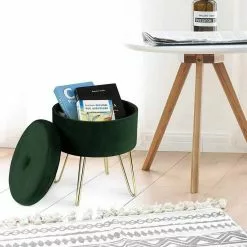 EUGAD Sitzhocker, Samthocker mit Stauraum, rund, mit stabilen goldenen Metallfüßen, Türkis Dunkelgrau, Dunkelgrün, Hellgrau, Rosa, Türkis -Eugad Möbel Einkaufen 6b72cd93 5512 534e ae06 ab37c988a040