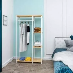 EUGAD Kleiderständer, Garderobenständer Hängeregal mit Schuhregal Holz Metall Schwarz-Hell Eiche Schwarz-Vintage, Weiß-Eiche -Eugad Möbel Einkaufen 6ce47561 254a 5107 8bc1 bd3f5c72d846