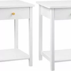 EUGAD Nachttisch, 2er-Set Nachtkommode Sofatisch Kaffeetisch Beistelltisch Nachtschrank für Wohnzimmer Schlafzimmer mit Schublade mit Ablage aus MDF Weiß
