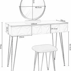 EUGAD Schminktisch (1-St), Frisiertisch mit Hocker und Spiegel, 360° schwenkbar Schminkspiegel, Kosmetiktisch mit 2 Schubladen, gepolsterte Samthocker, 3D Effekt Schublade, Weiß und golden -Eugad Möbel Einkaufen 6e7d7cac b525 5d0f a68c 12a8f94eeb3e