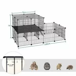 EUGAD Freigehege, Freigehege Kaninchen mit Stauraum Hasen Meerschweinchen Welpenauslauf Laufgitter mit Tür&Treppe DIY Schwarz 30 Platten (35x35cm/Platte) 105 x 70 x 70 cm -Eugad Möbel Einkaufen 7042f329 91bf 5798 b355 a25d3210317e