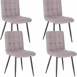 EUGAD Esszimmerstuhl (4 Stück), Küchenstuhl Polsterstuhl, mit Rückenlehne, Metallbeine, Sitzfläche aus Leinen, Hellgrau