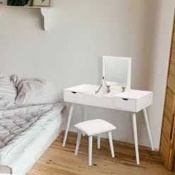 EUGAD Schminktisch, mit Aufklappbarem Spiegel, Schreibtisch mit 2 Schubladen, 100x40x75cm(L*B*H), Kosmetiktisch Computertisch mit große Tischplatte Eiche Weiß -Eugad Möbel Einkaufen 70f92167 7d18 52b0 9b62 0db95ba0ba4f