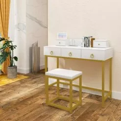 EUGAD Schminktisch (1-St), Schminktisch mit LED-Beleuchtung in 3 Farben, Kosmetiktisch mit Spiegel und Hocker, 5 Schubladen, 100x40x140cm, Modern Kosmetiktisch Weiß Schwarz, Weiß -Eugad Möbel Einkaufen 71093f43 dac2 4059 aa3e 0c4b37efa104