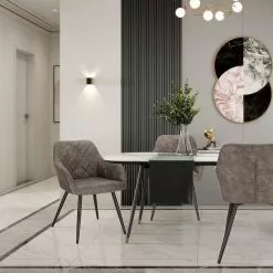 EUGAD Esszimmerstuhl (1 Stück), Wohnzimmerstuhl aus Stoff, Polsterstuhl mit Armlehnen und Rückenlehne, Gestell aus Metall Anthrazit, Braun, Grau