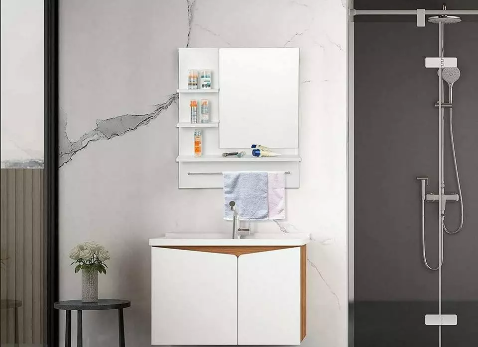 EUGAD Spiegelschrank Hängeschrank mit 3 Ablagen Weiß 4 EUGAD Spiegelschrank Hängeschrank mit 3 Ablagen Weiß – Bild 4