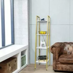 EUGAD Bücherregal, Standregal Badregal Bücherregal Küchenregal Schuhregal aus Holz und Stahl, mit 4 Ablagen, 34 x 35 x 148 cm Golden-Wei&szlig;er Marmor, Schwarz Marmor, Vintage -Eugad Möbel Einkaufen 728d2404 52ae 4db0 ba72 c6eb50f0e538