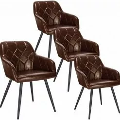 EUGAD Esszimmerstuhl, 4er-Set Esszimmerstuhl aus Kunstleder Metallbeine Dunkelbraun Schwarz