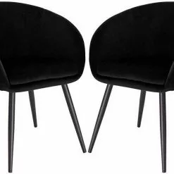 EUGAD Esszimmerstuhl, 2er-Set mit Armlehne, Retro Design, Samt, Metall Schwarz Dunkelgrau, Hellgrau