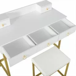 EUGAD Schminktisch (1-St), Schminktisch mit LED-Beleuchtung in 3 Farben, Kosmetiktisch mit Spiegel und Hocker, 5 Schubladen, 100x40x140cm, Modern Kosmetiktisch Weiß Schwarz, Weiß -Eugad Möbel Einkaufen 731ecdf2 407e 4aa1 aff6 309b9155ebb2