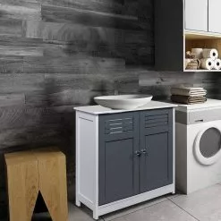 EUGAD Waschbeckenunterschrank Unterschrank Badezimmerschrank Waschtisch Badschrank mit 2 Türen 60x30x60cm aus MDF Weiß+Natur Wei&szlig;+Grau, Wei&szlig;+Natur -Eugad Möbel Einkaufen 73bceac6 0c5e 5d0c 93f7 20ee4ce3a60e