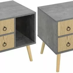 EUGAD Nachttisch (1-St), Nachtkommode mit 2 Schubladen und Ablagefach, Nachtschrank, Industrial-Design, Beistelltisch, Sideboard für Schlafzimmer, Wohnzimmer, einfach Aufbau -Eugad Möbel Einkaufen 758e07d5 0af0 4f02 9dae c50c603d2100