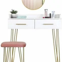 EUGAD Schminktisch, mit 3 Schubladen Tischplatte 100x40cm, Kosmetiktisch für Schlafzimmer, Weiß -Eugad Möbel Einkaufen 75c76746 6ab9 5774 8921 36bb50439939