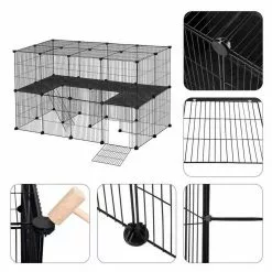 EUGAD Freigehege, Freigehege Kaninchen mit Stauraum Hasen Meerschweinchen Welpenauslauf Laufgitter mit Tür&Treppe DIY Schwarz 41 Platten (35x35cm/Platte) 105 x 70 x 70 cm -Eugad Möbel Einkaufen 7648b491 a60c 5c64 b0e2 7fbde8f80253