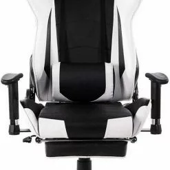 EUGAD Gaming Chair, Bürostuhl Schreibtischstuhl, Kunstleder, mit Ledenkissen Kopfstütze einstellbaren Armlehnen Weiß Grau, Rot, Weiß
