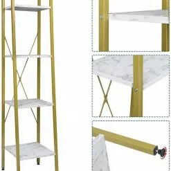 EUGAD Bücherregal, Standregal Badregal Bücherregal Küchenregal Schuhregal aus Holz und Stahl, mit 4 Ablagen, 34 x 35 x 148 cm Golden-Wei&szlig;er Marmor, Schwarz Marmor, Vintage -Eugad Möbel Einkaufen 77fed281 ba09 5aca b652 fb9784af274a