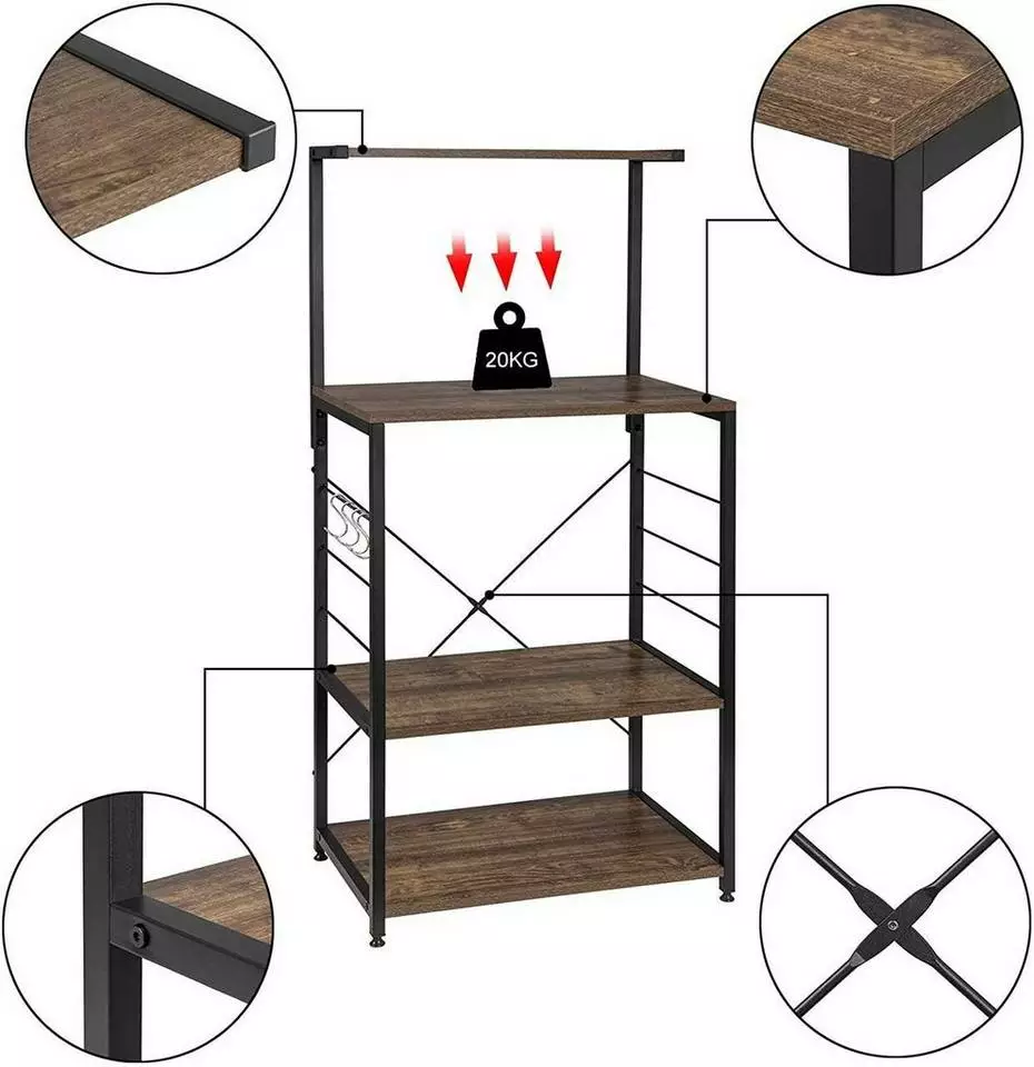 EUGAD Küchenregal, Standregal Bäckerregal mit 4 S-Haken, Industrie-Design, Vintage 5 EUGAD Küchenregal, Standregal Bäckerregal mit 4 S-Haken, Industrie-Design, Vintage – Bild 5