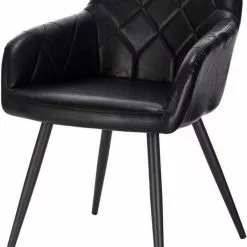 EUGAD Esszimmerstuhl, aus Kunstleder mit Armlehnen und Rückenlehne Gestell aus Metall Schwarz Braun, Dunkelbraun, Dunkelgrau