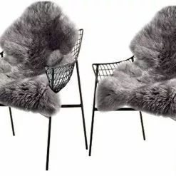 Teppich, EUGAD, 2er-Set Faux Lammfell Kunstfell Bettvorleger 60x90cm Hellgrau