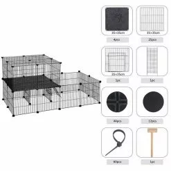 EUGAD Freigehege, Freigehege Kaninchen mit Stauraum Hasen Meerschweinchen Welpenauslauf Laufgitter mit Tür&Treppe DIY Schwarz 30 Platten (35x35cm/Platte) 105 x 70 x 70 cm -Eugad Möbel Einkaufen 79d39522 4233 5471 a101 e66c7b54de00