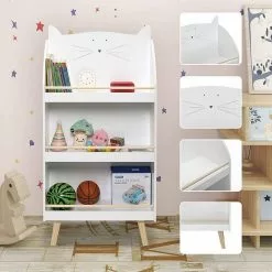 EUGAD Bücherregal, Kinderregal im Kinderzimmer, Spielzeugregal mit 3 Regalen, solides Aufbewahrungsregal in Katzenform aus MDF und Kiefernholz, 60x29x121,5 cm, Weiß -Eugad Möbel Einkaufen 7a0dc5e1 a2b5 5f8f ba60 83766ef3e2f4