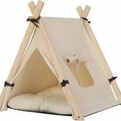EUGAD Tierhaus, Tipi Hundezelt Katzenzelt 45x55x45cm Kätzchen Chihuahua Havaneser Kaninchen mit Kissen abnehmbar waschbar faltbar Weiß