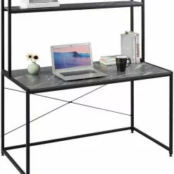 EUGAD Schreibtisch, PC-Tisch Bürotisch Arbeitstisch mit Bücherregal Holz 120x60x140 cm Schwarz-Marmor Schwarz-Vintage -Eugad Möbel Einkaufen 7b075278 8399 5b19 9355 f61030215ab4