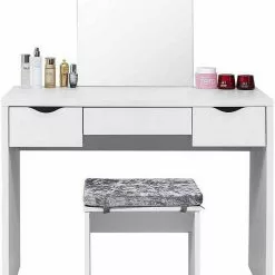 EUGAD Schminktisch, mit Hocker einem große Spiegel und 3 großen Schubladen Weiß-Eiche Eiche-Weiß, Weiß, Weiß-Eiche -Eugad Möbel Einkaufen 7bcf681b 9702 5aa9 afc3 5863a28f8a28