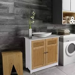 EUGAD Waschbeckenunterschrank Unterschrank Badezimmerschrank Waschtisch Badschrank mit 2 Türen 60x30x60cm aus MDF Weiß+Natur Wei&szlig;+Grau, Wei&szlig;+Natur -Eugad Möbel Einkaufen 7c4e89f9 c010 50c3 b7fc f4d051ca6a1e