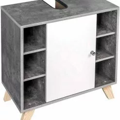 EUGAD Waschbeckenunterschrank Unterschrank Badezimmerschrank mit Tür 60 x 30 x 62 cm Grau-Weiß