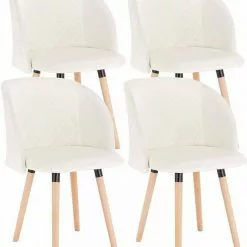 EUGAD Esszimmerstuhl (4 Stück), 4er-Set Esszimmerstuhl Küchenstuhl Samt Massivholz Cremeweiß Cremeweiß, Rosa