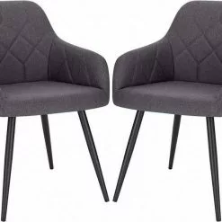 EUGAD Esszimmerstuhl (2 Stück), Wohnzimmerstuhl aus Leinen Polsterstuhl mit Armlehnen und Rückenlehne schwarze Gestell aus Metall Hellgrau Dunkelgrau -Eugad Möbel Einkaufen 8251ad27 031d 5662 b604 8bb194ff000f