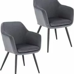 EUGAD Polsterstuhl (1 Stück), Küchenstuhl Samt Stuhl Sessel mit Armlehne, Metallbeine, für Esszimmer Wohnzimmer, Schwarz Dunkelgrau -Eugad Möbel Einkaufen 835388d1 f4f9 4594 9853 14b85bbd4c7f