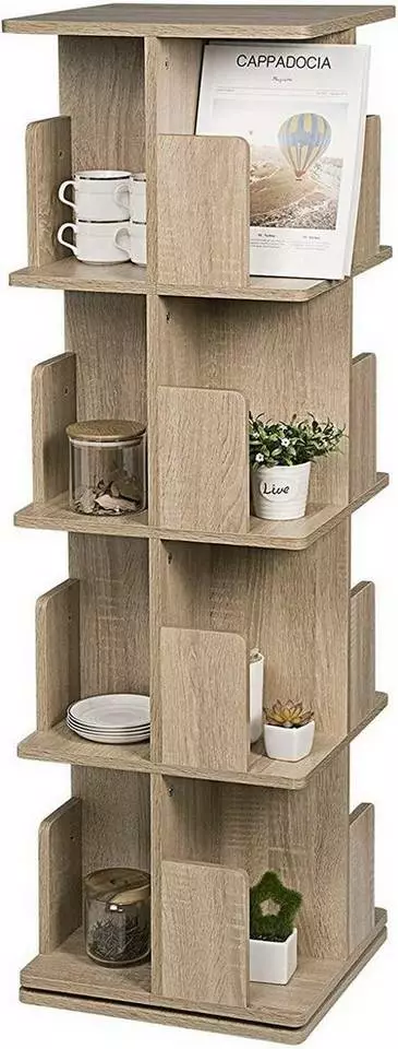 EUGAD Bücherregal, Raumteiler Standregal 360° frei drehbar, mit 4 Ebenen, MDF, Natur 5 EUGAD Bücherregal, Raumteiler Standregal 360° frei drehbar, mit 4 Ebenen, MDF, Natur – Bild 5