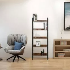 EUGAD Bücherregal, 1-tlg., Standregal, Küchenregal, 5 offenen Regalebenen, MDF, Metall, Schwarz Marmor Golden-Wei&szlig;er Marmor, Vintage -Eugad Möbel Einkaufen 83fe19eb 9ba5 457d 942e 1d30af225faf