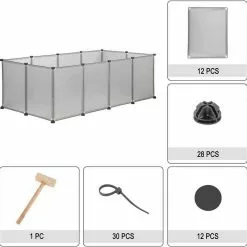 EUGAD Freigehege, Freigehege für Kaninchen Hasen Meerschweinchen Welpenauslauf DIY, 12 Platten 145 x 75 x 46 cm Grau, Schwarz, Transparent, Weiß -Eugad Möbel Einkaufen 85a1d544 9cc4 5215 8a42 0e97ddcedc57