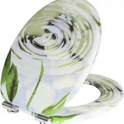 EUGAD WC-Sitz (1-St), Toilettensitz, WC Sitz mit Absenkautomatik, MDF, Holz, Softclose Scharnier Grüne Blätter, Holzfarbe, Lilie, Seestern, Seestern Am Strand, Seestern Sonnenuntergang, Stone, ‎Lila Blume und Stones