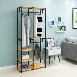 EUGAD Kleiderständer, Garderobenständer mit 7 Ablagen Schwarz-Vintage Schwarz-Hell Eiche -Eugad Möbel Einkaufen 882f7db7 e769 5fbb a003 c2dd93c88624