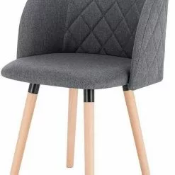 EUGAD Esszimmerstuhl (1 Stück), Küchenstuhl Wohnzimmerstuhl Polsterstuhl, Retro Design, gepolsterte Sitzfläche aus Leinen, Massivholz, Dunkelgrau