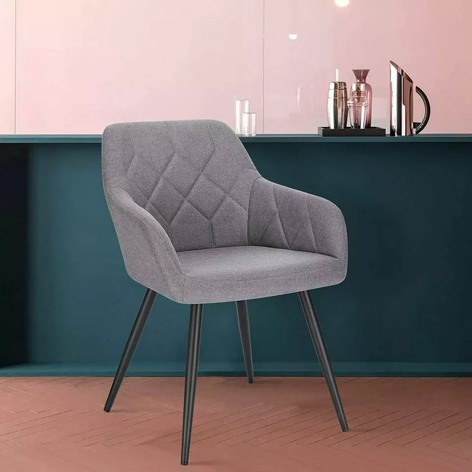 EUGAD Esszimmerstuhl (1 Stück), Wohnzimmerstuhl aus Leinen Polsterstuhl mit Armlehnen und Rückenlehne schwarze Gestell aus Metall Hellgrau Dunkelgrau 1 EUGAD Esszimmerstuhl (1 Stück), Wohnzimmerstuhl aus Leinen Polsterstuhl mit Armlehnen und Rückenlehne schwarze Gestell aus Metall Hellgrau Dunkelgrau