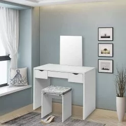 EUGAD Schminktisch, mit Hocker einem große Spiegel und 3 großen Schubladen Weiß-Eiche Eiche-Weiß, Weiß, Weiß-Eiche -Eugad Möbel Einkaufen 897883de b2c0 5398 a13d 6e79d7f57532