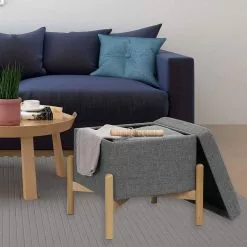EUGAD Sitzhocker, Polsterhocker Sitztruhe bis 150kg belastbar, mit Stauraum, Deckel Abnehmbar Holzbeine Dunkelgrau Hellgrau -Eugad Möbel Einkaufen 89e03551 9949 586b 8a16 d8ad8ec27bd1