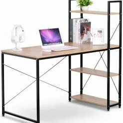 EUGAD Schreibtisch, Bürotisch mit Ablage Holz Stahl 120x64x120cm (BxTxH) Hell Eiche+schwarz Dunkel Buche-Schwarz, Hell Eiche-Schwarz, Hell Eiche-Weiß