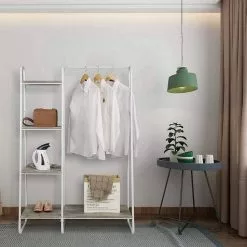 EUGAD Garderobenständer, Kleiderständer,mit Regal, Metall, Holz,im Flur, Wohnzimmer, Dunkelbraun-Schwarz Eiche-Weiß, Sand-Weiß -Eugad Möbel Einkaufen 8c136417 682c 5d40 9336 cc991b255e76