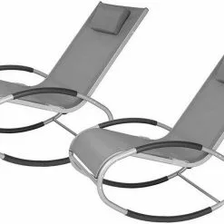 EUGAD Schaukelstuhl, 2tlg Relaxliege Schaukelstuhl für Terrasse Balkon, Metallgestell + Textilgewebe, Grau