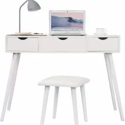 EUGAD Schminktisch, mit Aufklappbarem Spiegel, Schreibtisch mit 2 Schubladen, 100x40x75cm(L*B*H), Kosmetiktisch Computertisch mit große Tischplatte Eiche Weiß -Eugad Möbel Einkaufen 8c82e39d da4c 5bf7 a778 9f6e024ed188